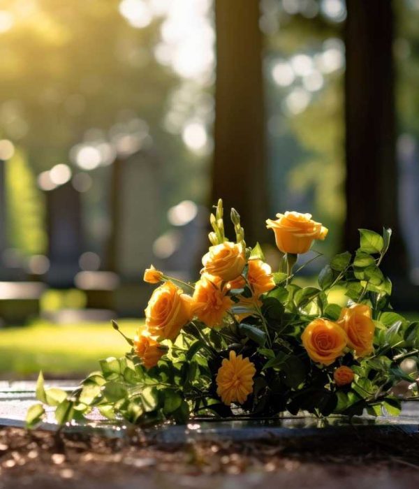 Beautiful flowers on grave, wrongful death case